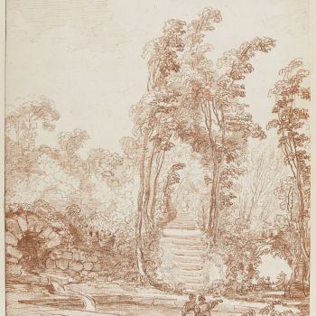 Hubert Robert, Vue d'un parc à l'italienne avec des personnages près d'un bassin © GrandPalaisRmn (musée du Louvre) - Thierry Le Mage